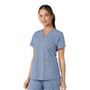 Force Essentials Women's V-Neck Knit Panel Scrub Top Ceil Blue side view