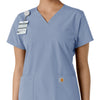 Force Essentials Women's V-Neck Knit Panel Scrub Top Ceil Blue side detail 1
