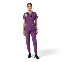 Force Essentials Women's V-Neck Knit Panel Scrub Top Eggplant full scrub set