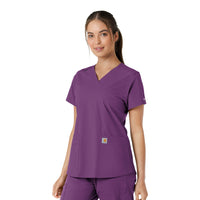 Force Essentials Women's V-Neck Knit Panel Scrub Top Eggplant side view