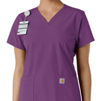 Force Essentials Women's V-Neck Knit Panel Scrub Top Eggplant side detail 1