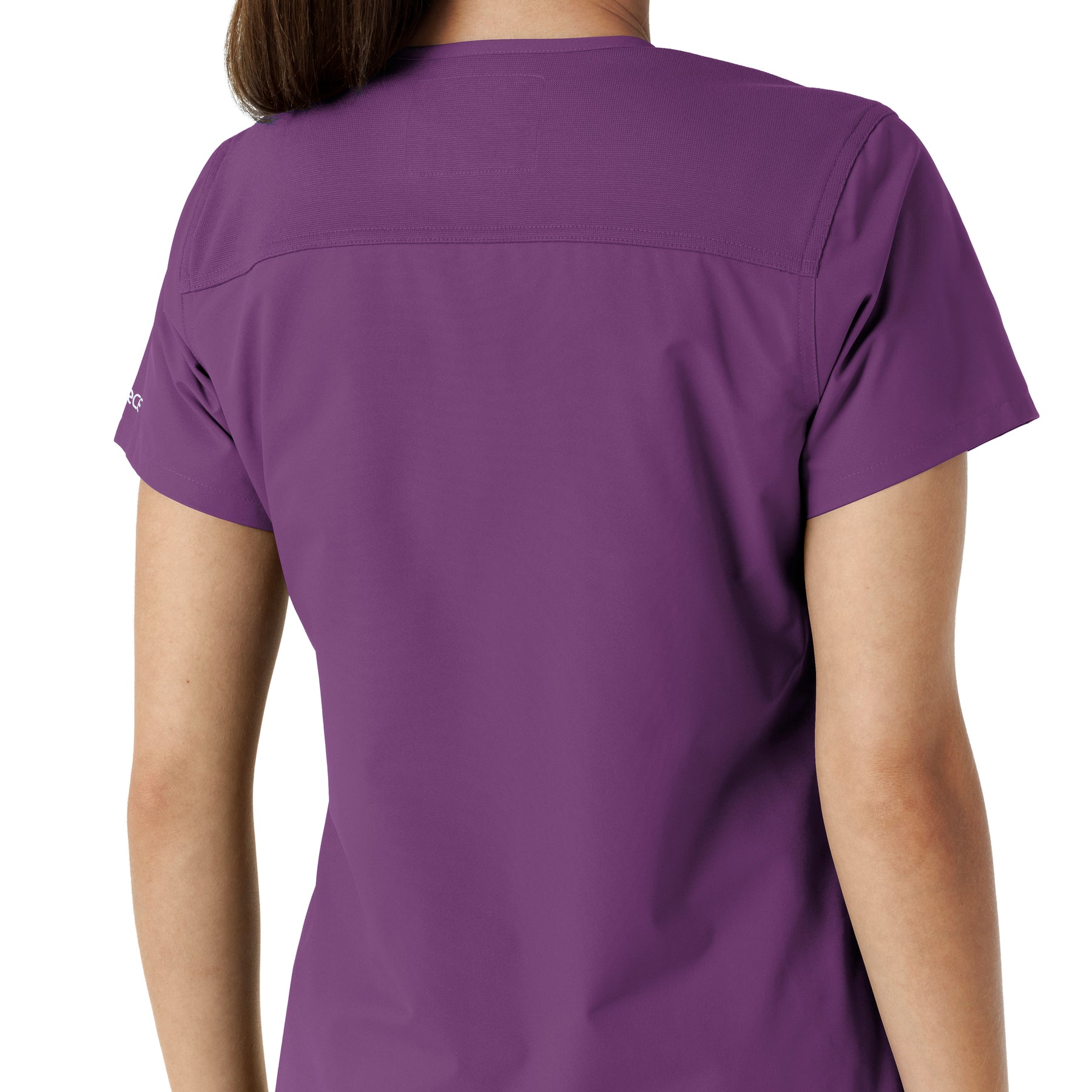 Force Essentials Women's V-Neck Knit Panel Scrub Top Eggplant hemline detail