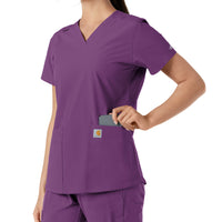 Force Essentials Women's V-Neck Knit Panel Scrub Top Eggplant back detail