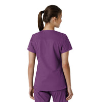 Force Essentials Women's V-Neck Knit Panel Scrub Top Eggplant back view