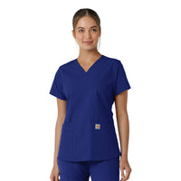 Force Essentials Women's V-Neck Knit Panel Scrub Top Galaxy Blue