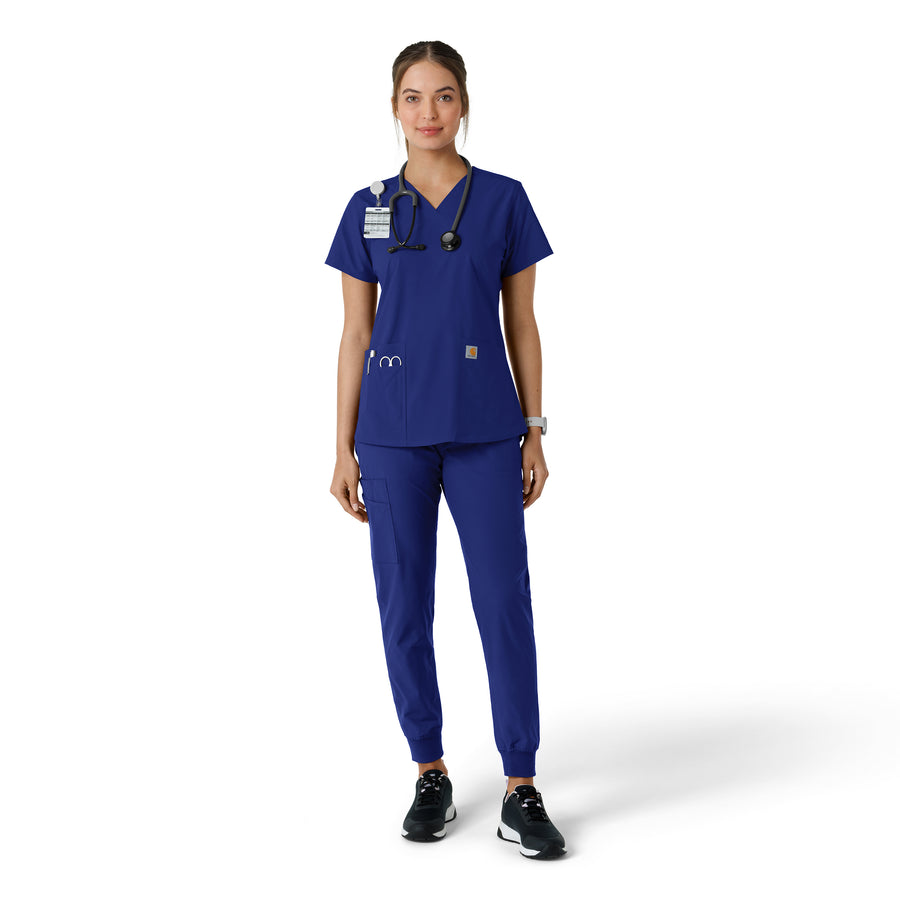 Force Essentials Women's V-Neck Knit Panel Scrub Top Galaxy Blue full scrub set