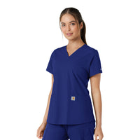 Force Essentials Women's V-Neck Knit Panel Scrub Top Galaxy Blue side view