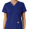 Force Essentials Women's V-Neck Knit Panel Scrub Top Galaxy Blue front detail