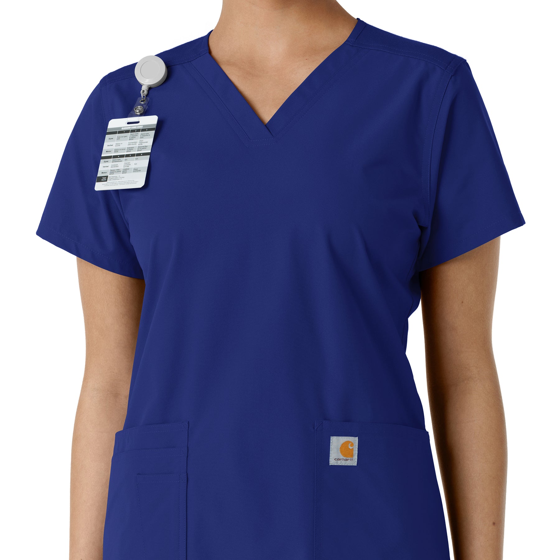 Force Essentials Women's V-Neck Knit Panel Scrub Top Galaxy Blue side detail 1