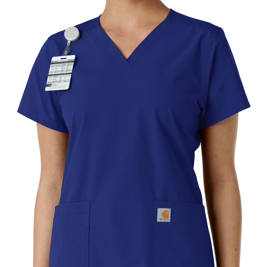Force Essentials Women's V-Neck Knit Panel Scrub Top Galaxy Blue side detail 1