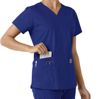 Force Essentials Women's V-Neck Knit Panel Scrub Top Galaxy Blue side detail 2