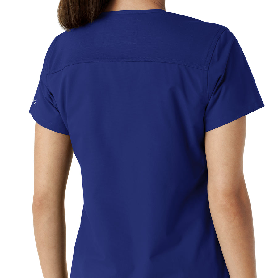 Force Essentials Women's V-Neck Knit Panel Scrub Top Galaxy Blue hemline detail