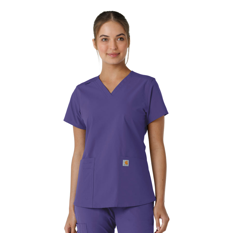 Force Essentials Women's V-Neck Knit Panel Scrub Top Grape