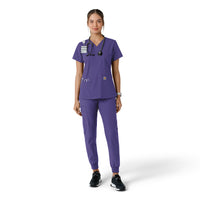 Force Essentials Women's V-Neck Knit Panel Scrub Top Grape full scrub set