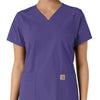 Force Essentials Women's V-Neck Knit Panel Scrub Top Grape front detail