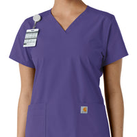 Force Essentials Women's V-Neck Knit Panel Scrub Top Grape side detail 1