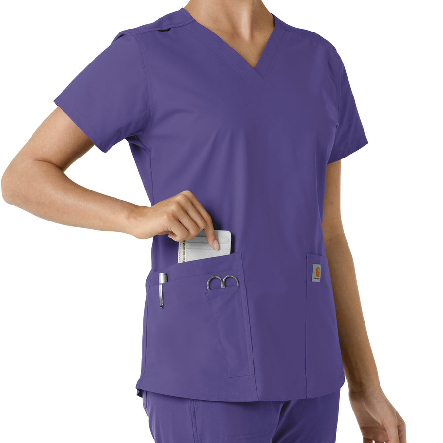 Force Essentials Women's V-Neck Knit Panel Scrub Top Grape side detail 2