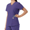 Force Essentials Women's V-Neck Knit Panel Scrub Top Grape back detail