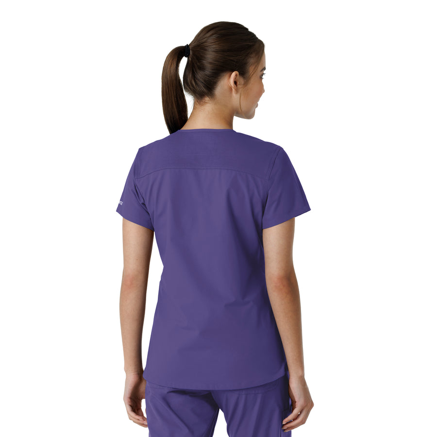 Force Essentials Women's V-Neck Knit Panel Scrub Top Grape back view