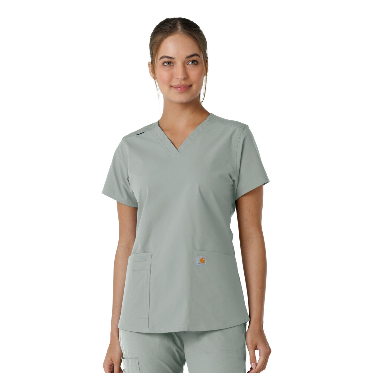 Force Essentials Women's V-Neck Knit Panel Scrub Top Grey