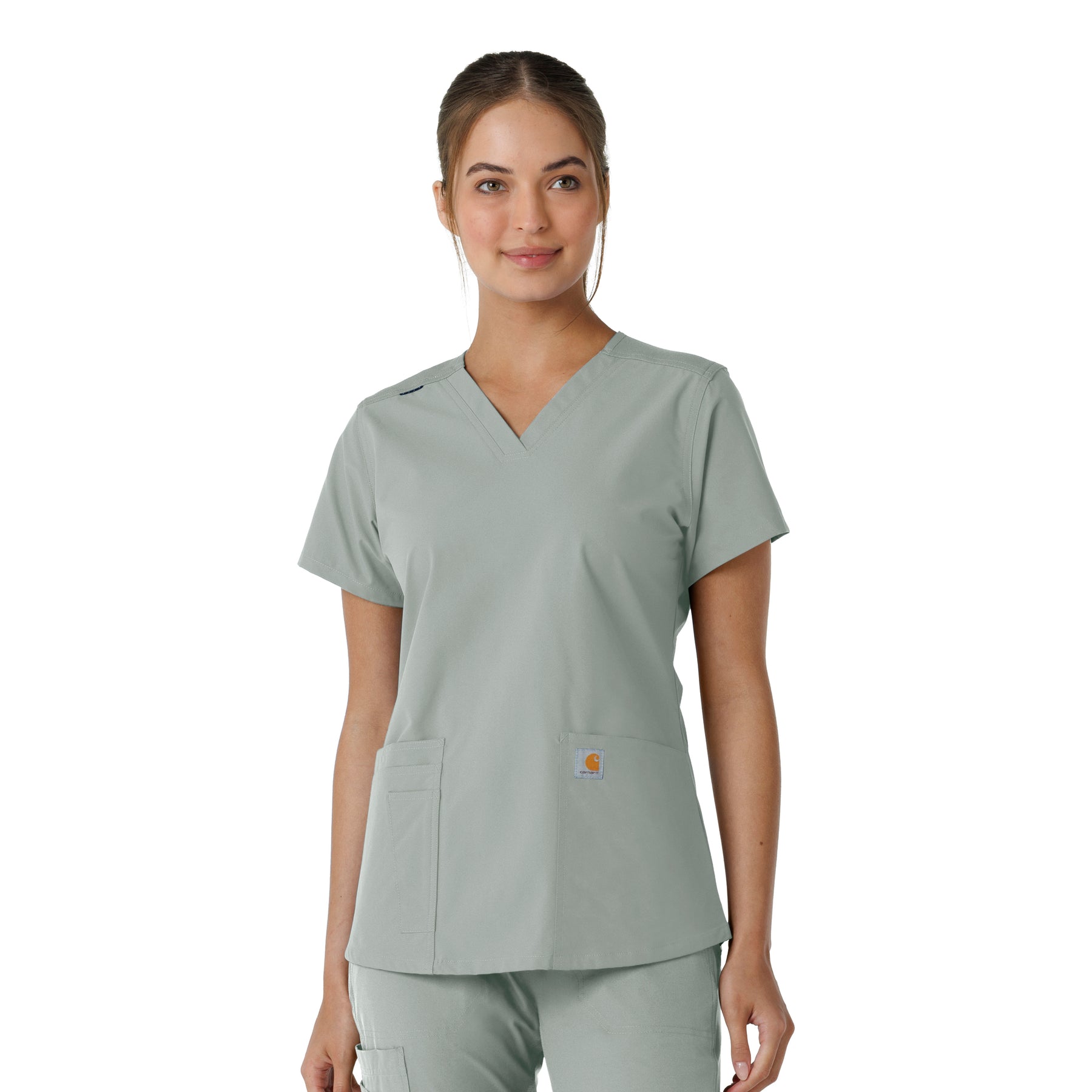 Force Essentials Women's V-Neck Knit Panel Scrub Top Grey