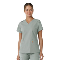 Force Essentials Women's V-Neck Knit Panel Scrub Top Grey