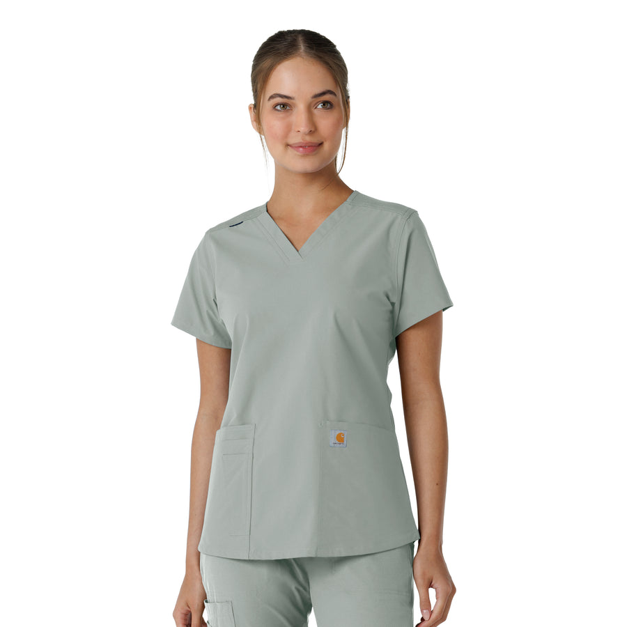 Force Essentials Women's V-Neck Knit Panel Scrub Top Grey