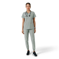 Force Essentials Women's V-Neck Knit Panel Scrub Top Grey full scrub set