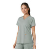 Force Essentials Women's V-Neck Knit Panel Scrub Top Grey side view