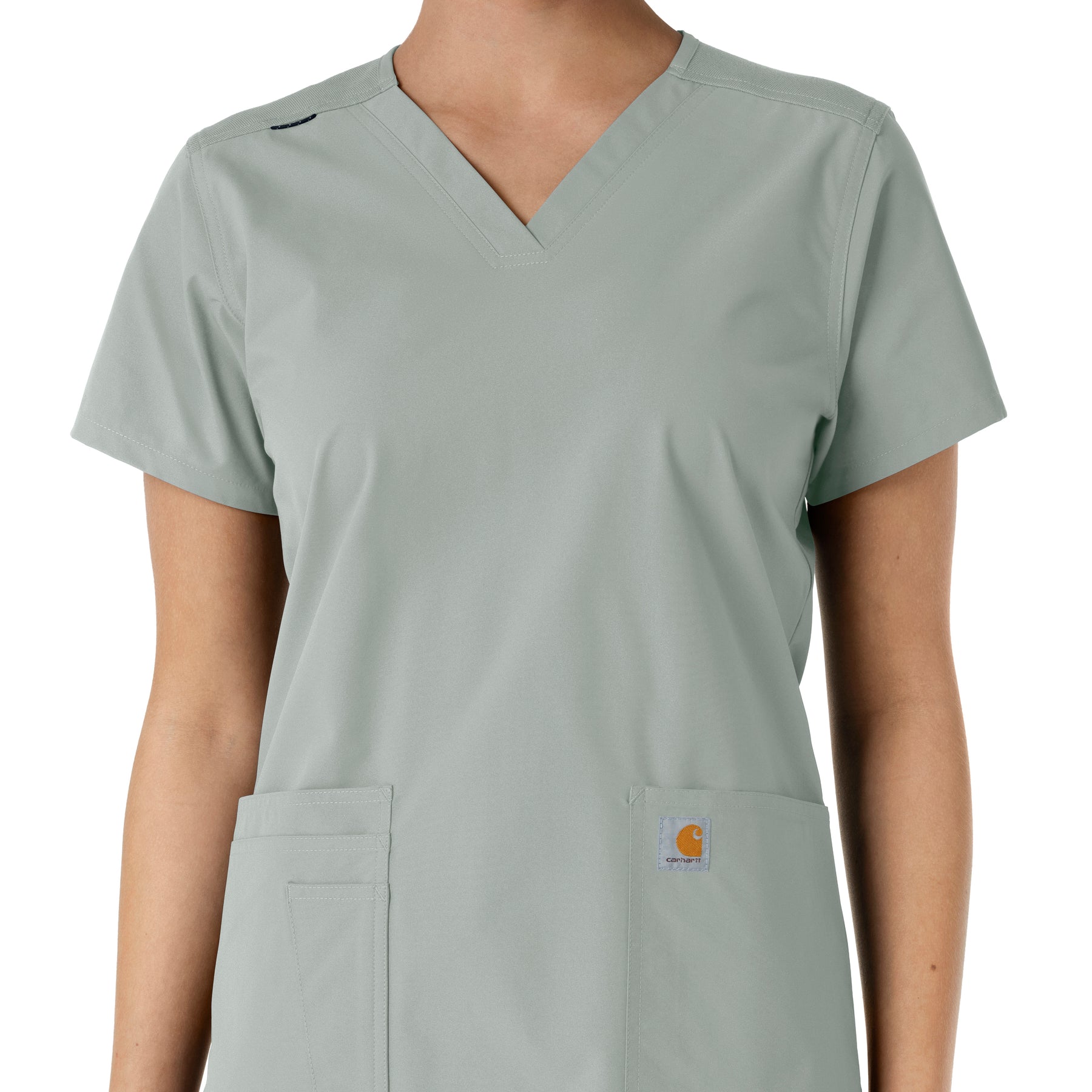 Force Essentials Women's V-Neck Knit Panel Scrub Top Grey front detail