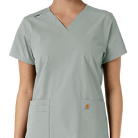 Force Essentials Women's V-Neck Knit Panel Scrub Top Grey front detail