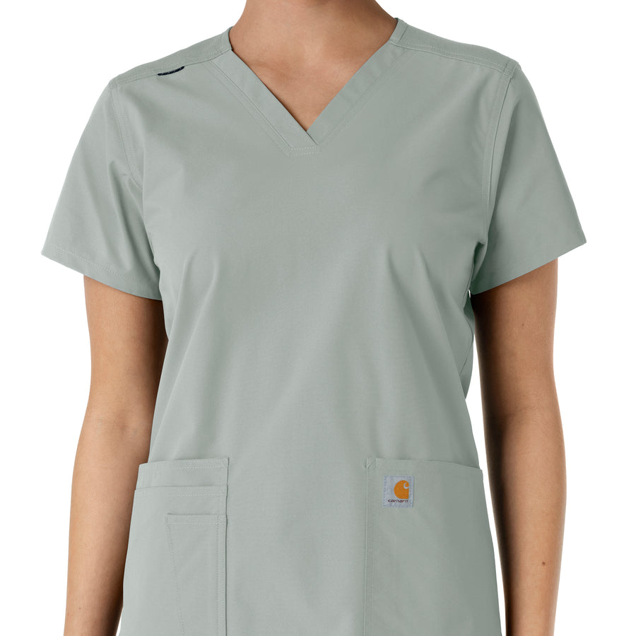 Force Essentials Women's V-Neck Knit Panel Scrub Top Grey front detail