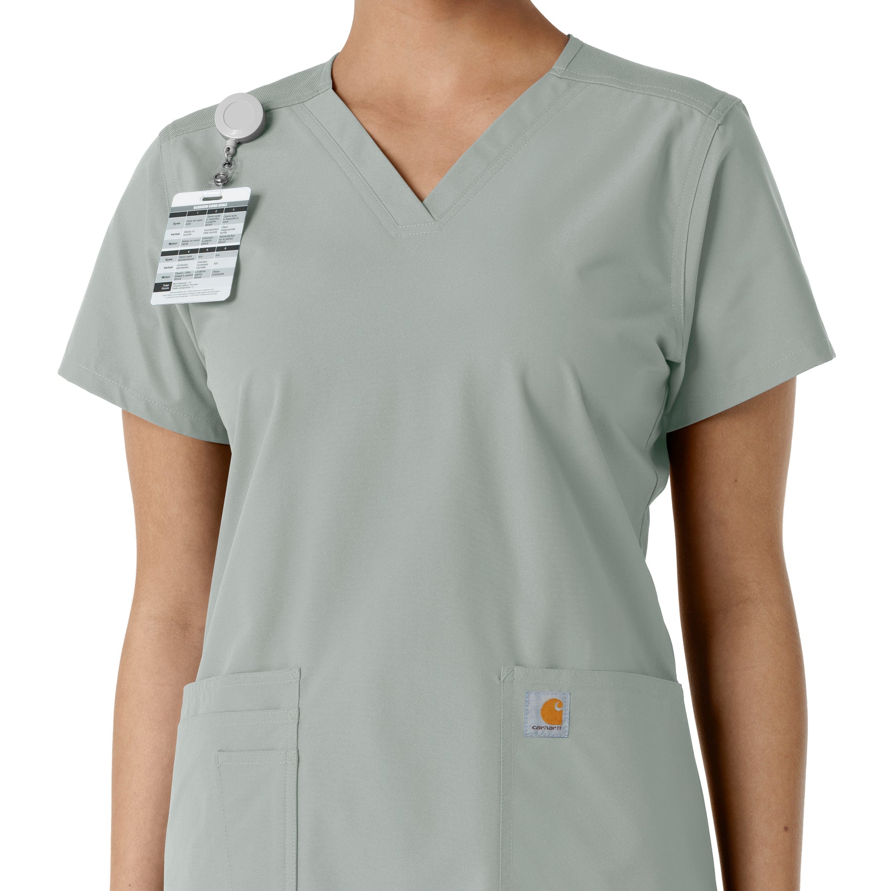 Force Essentials Women's V-Neck Knit Panel Scrub Top Grey side detail 1