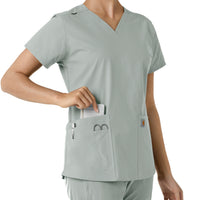 Force Essentials Women's V-Neck Knit Panel Scrub Top Grey side detail 2