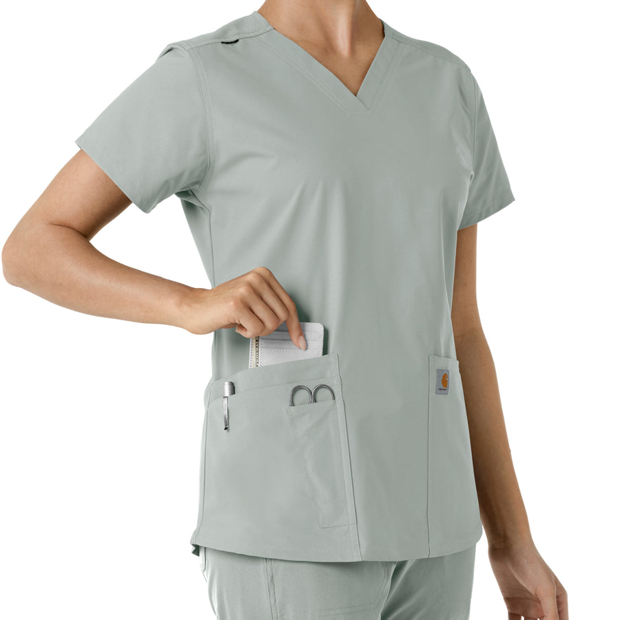 Force Essentials Women's V-Neck Knit Panel Scrub Top Grey side detail 2