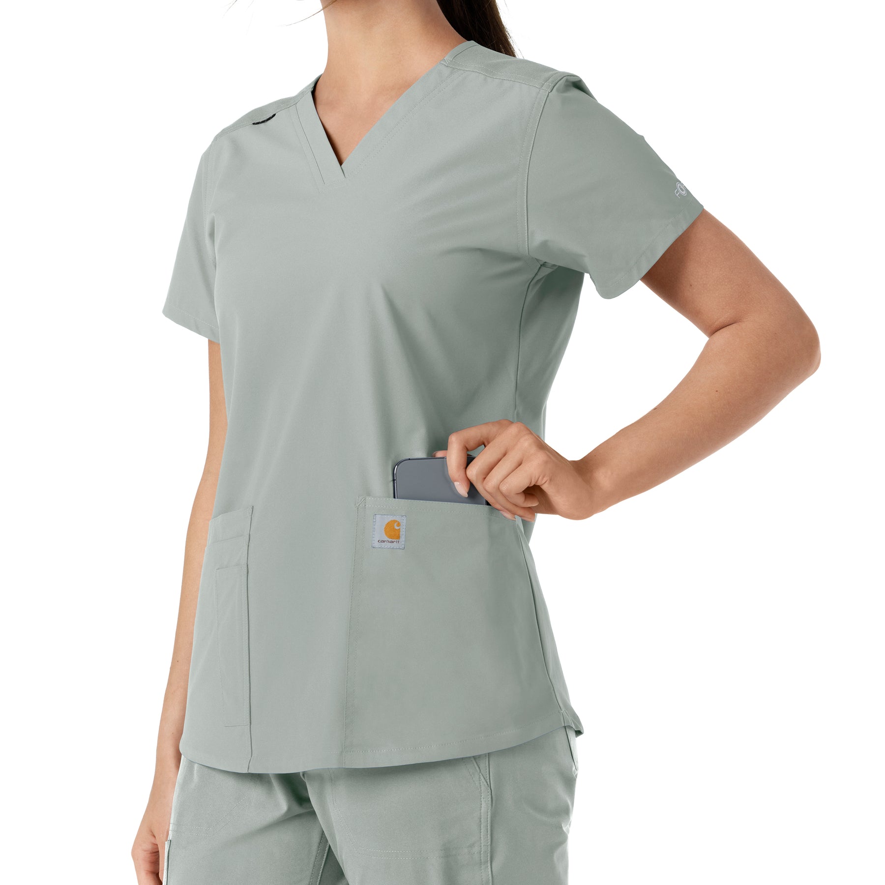Force Essentials Women's V-Neck Knit Panel Scrub Top Grey back detail