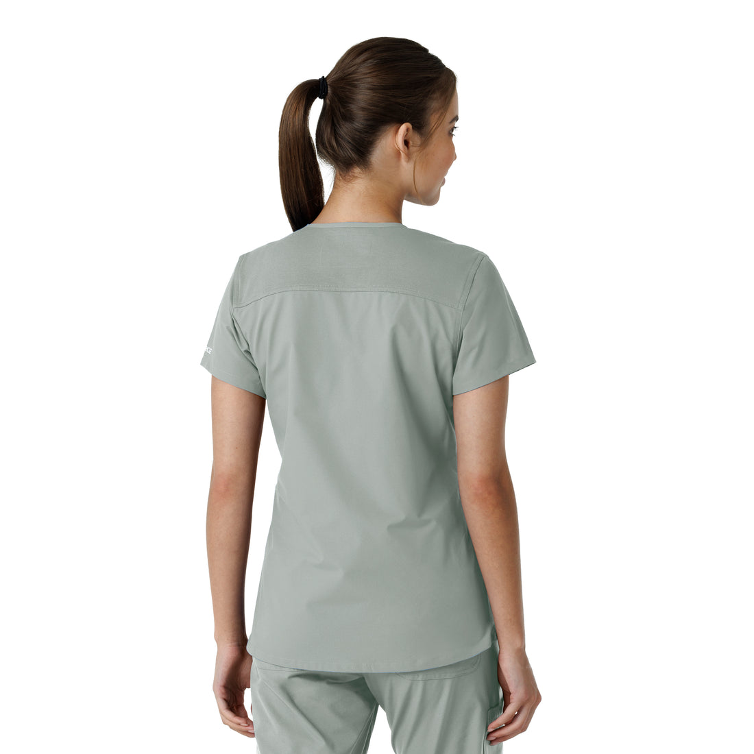 Force Essentials Women's V-Neck Knit Panel Scrub Top Grey back view