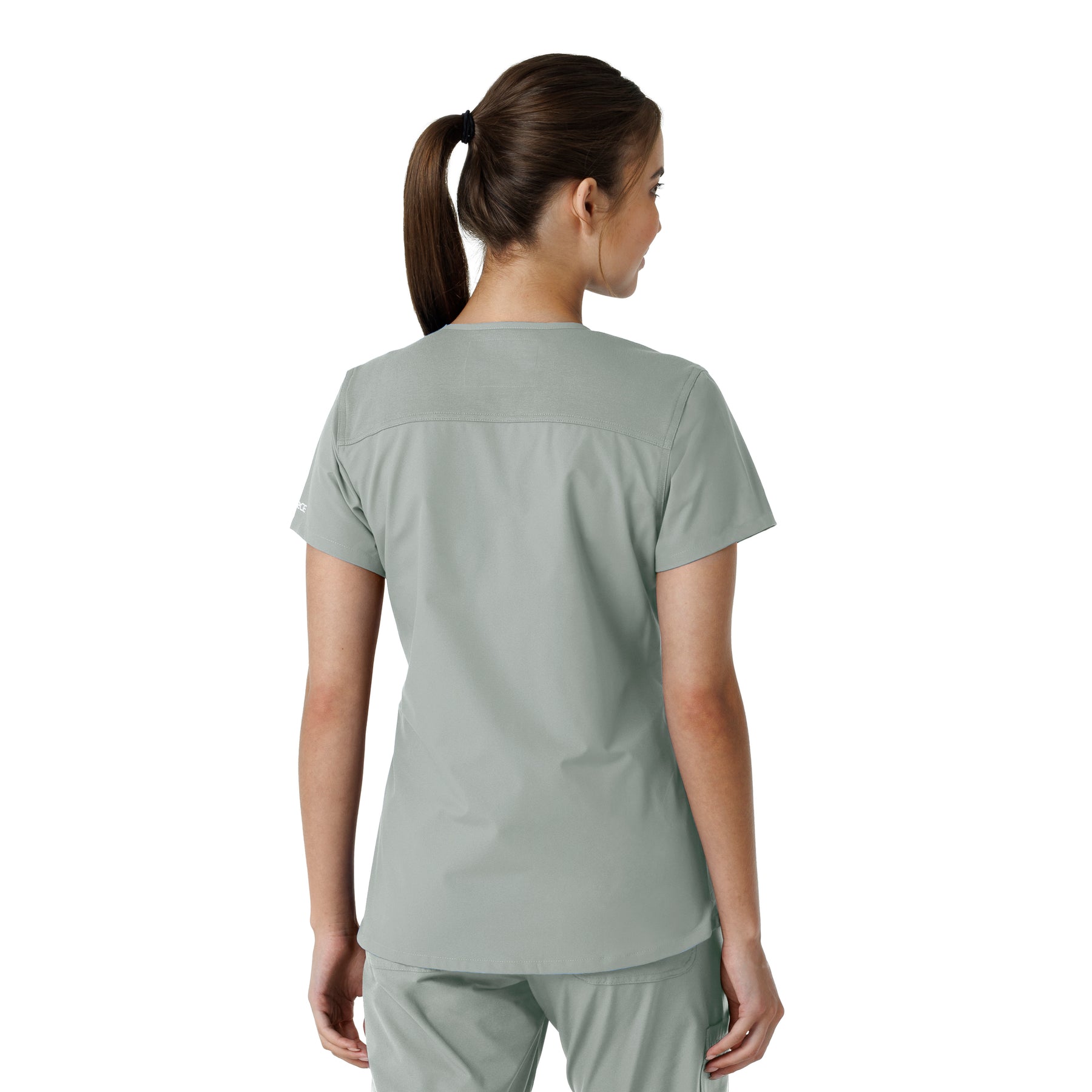 Force Essentials Women's V-Neck Knit Panel Scrub Top Grey back view