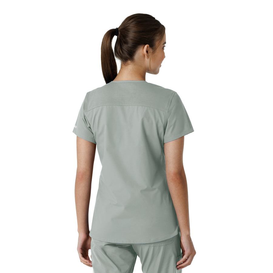 Force Essentials Women's V-Neck Knit Panel Scrub Top Grey back view