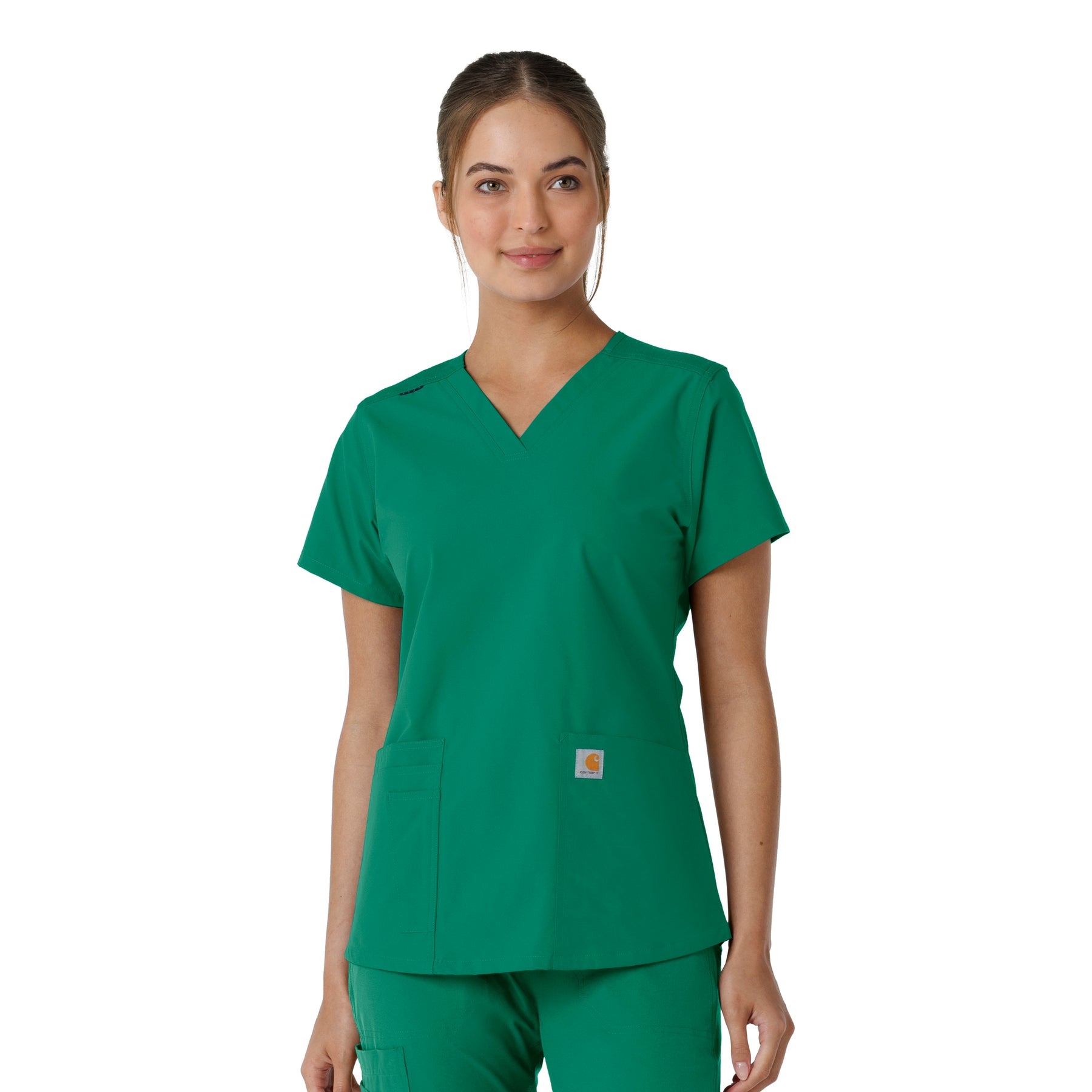 Force Essentials Women's V-Neck Knit Panel Scrub Top Hunter