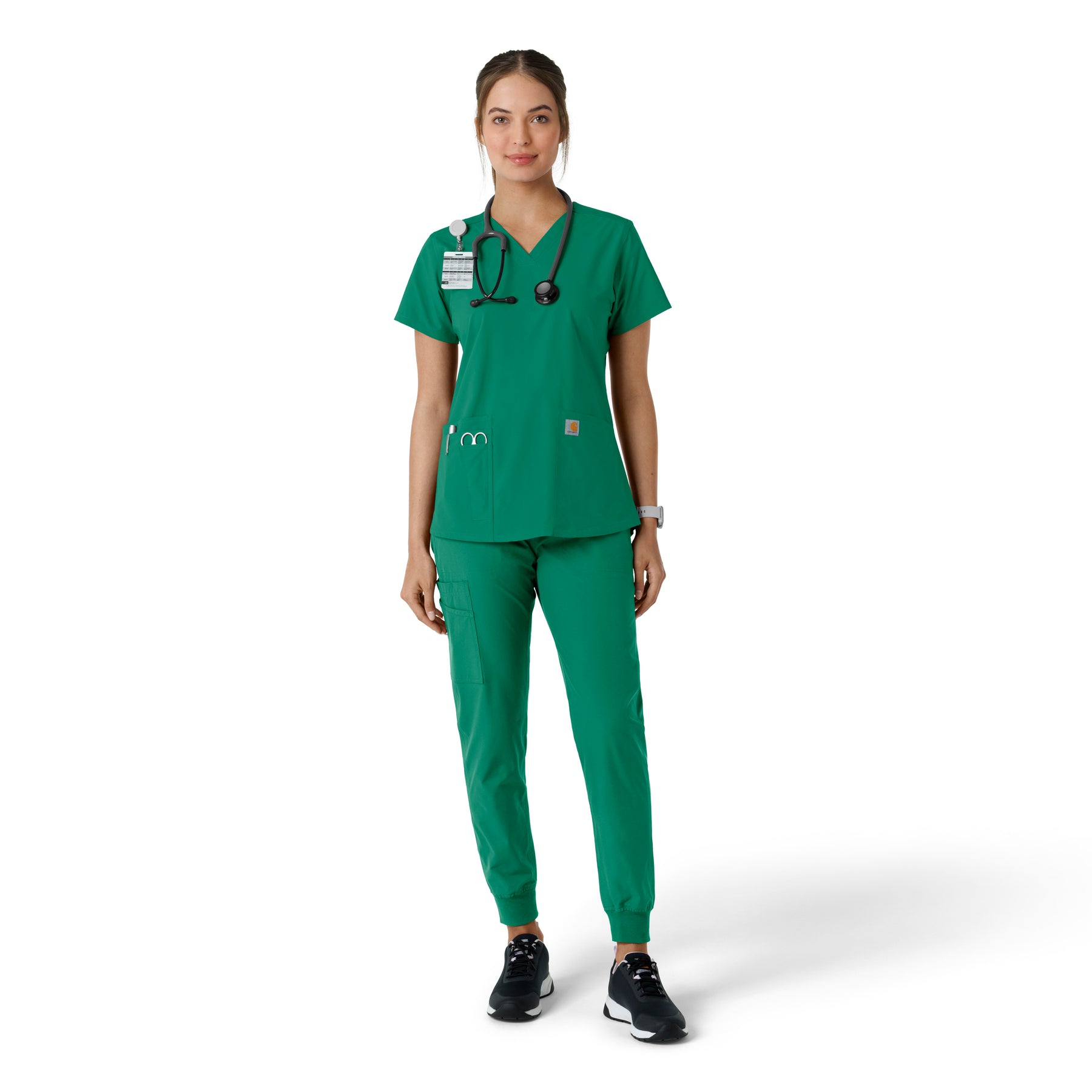 Force Essentials Women's V-Neck Knit Panel Scrub Top Hunter full scrub set