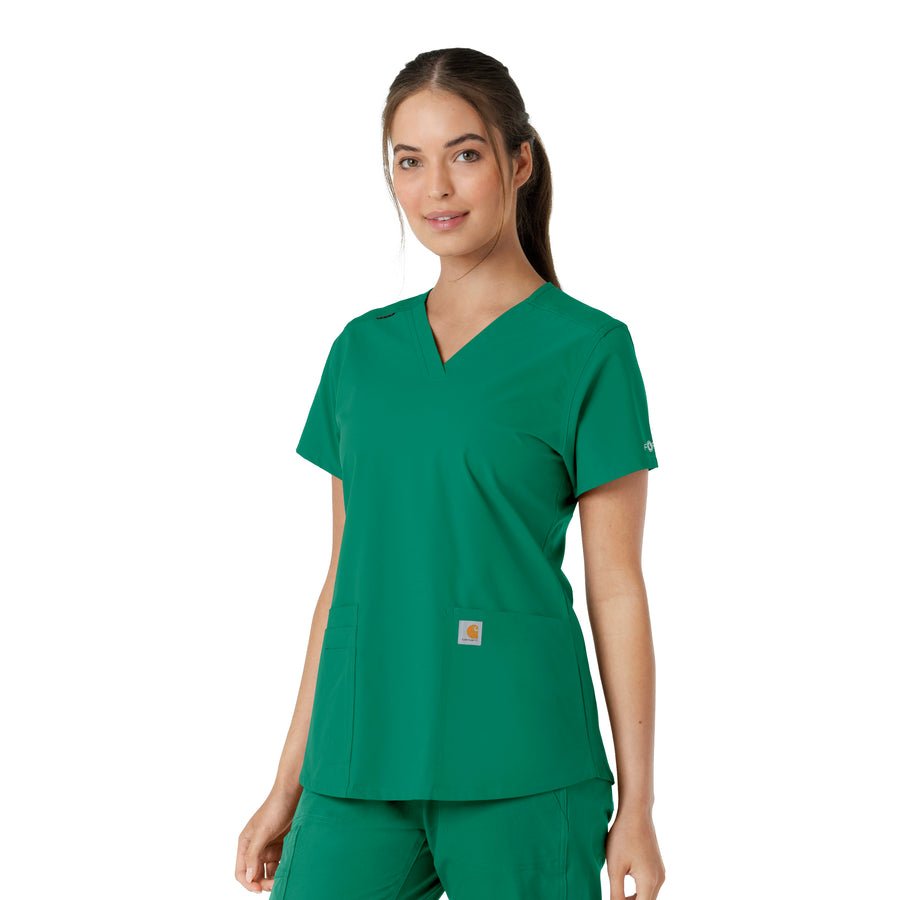 Force Essentials Women's V-Neck Knit Panel Scrub Top Hunter side view