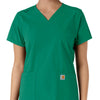 Force Essentials Women's V-Neck Knit Panel Scrub Top Hunter front detail