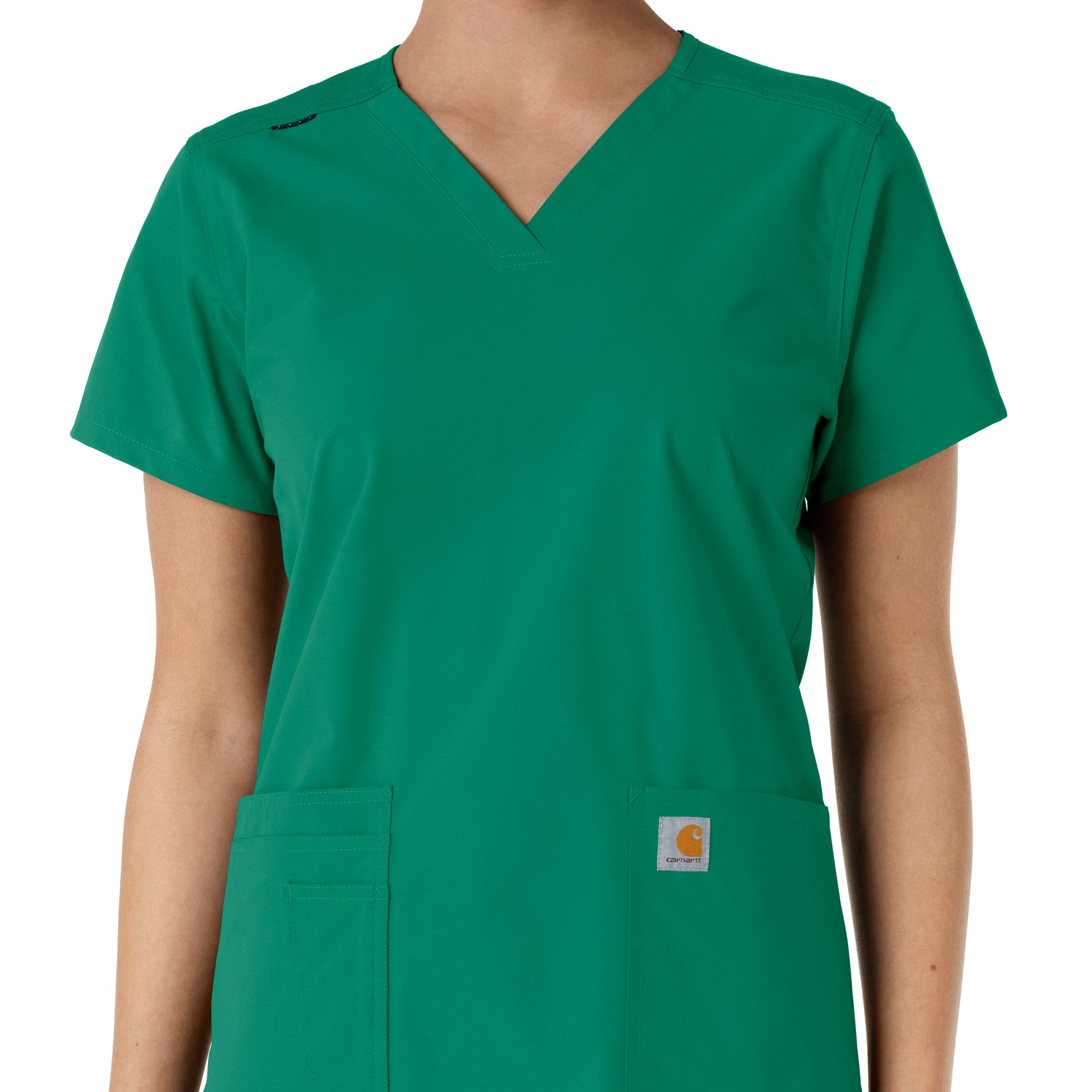 Force Essentials Women's V-Neck Knit Panel Scrub Top Hunter front detail