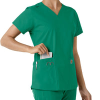 Force Essentials Women's V-Neck Knit Panel Scrub Top Hunter side detail 2