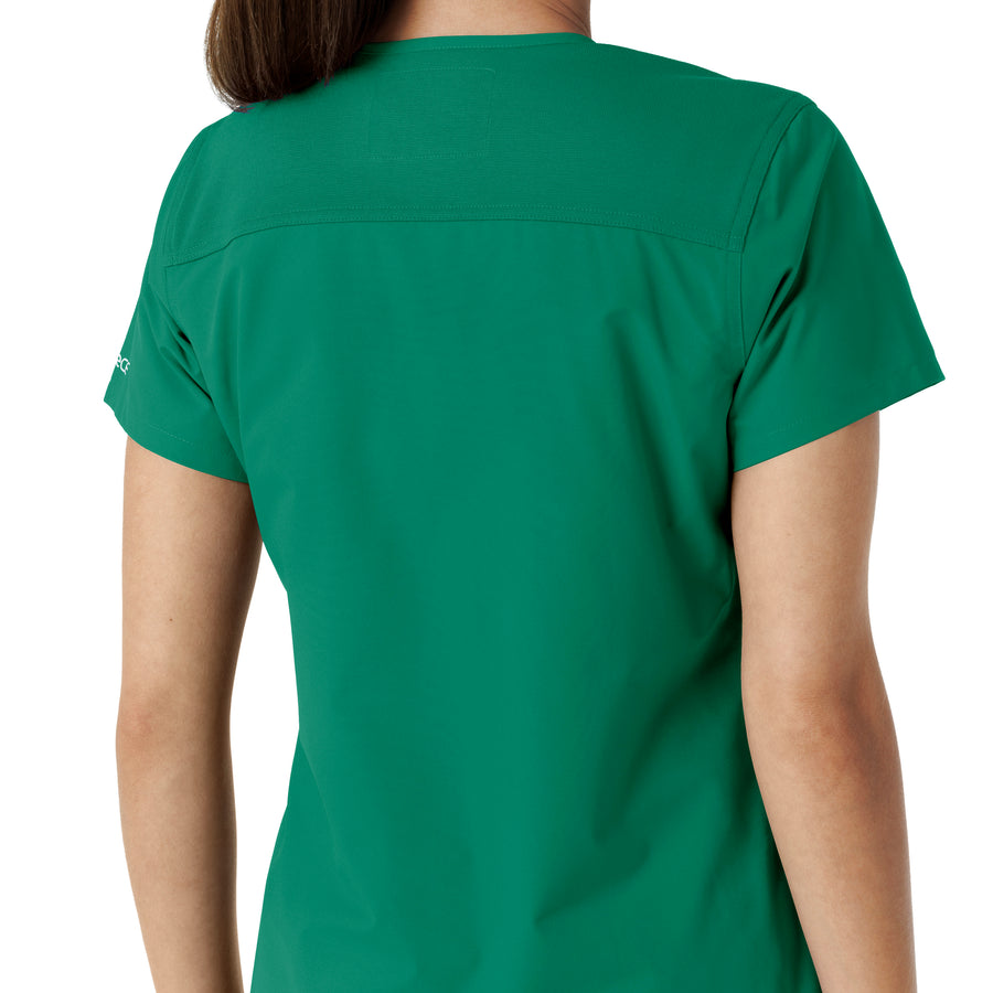 Force Essentials Women's V-Neck Knit Panel Scrub Top Hunter hemline detail
