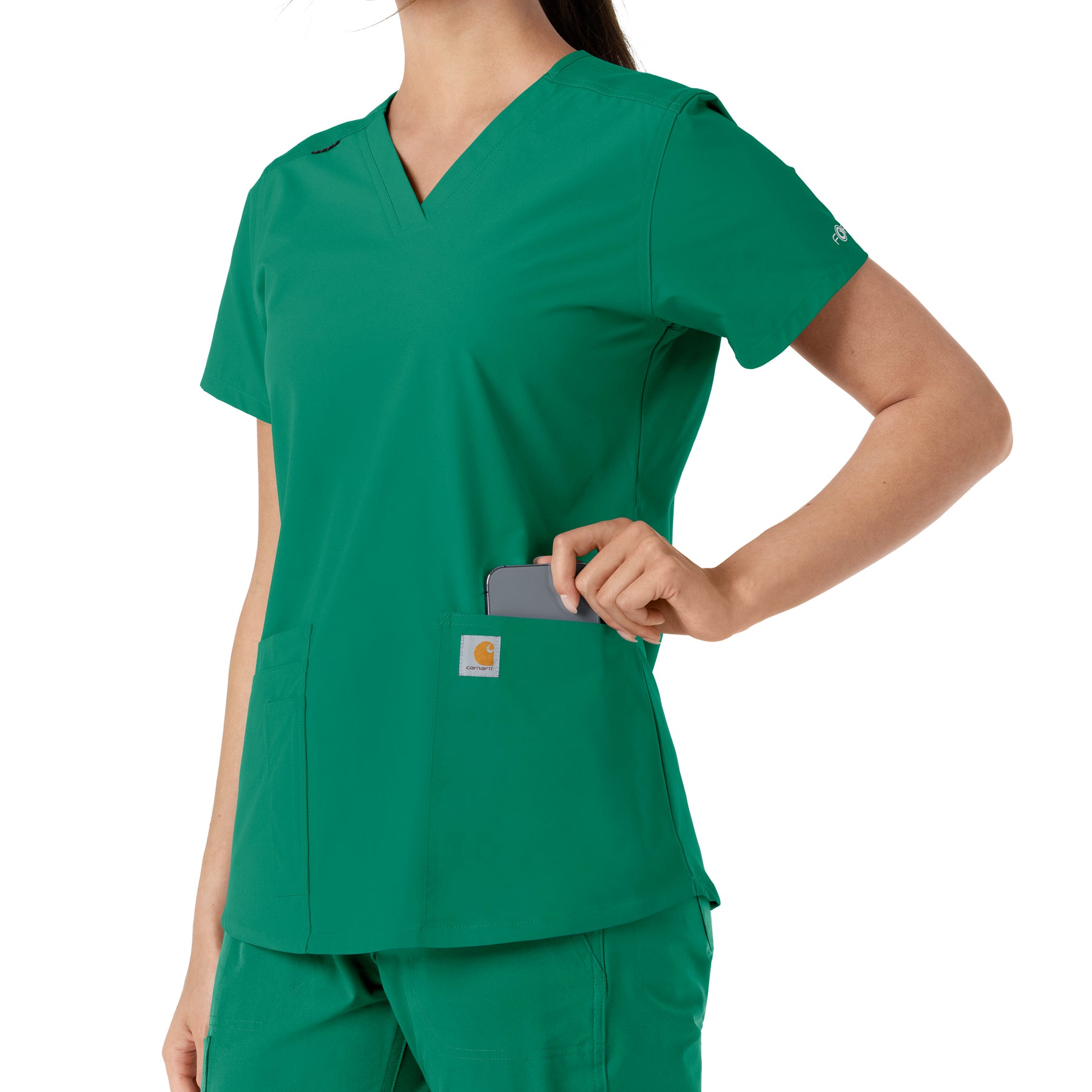 Force Essentials Women's V-Neck Knit Panel Scrub Top Hunter back detail