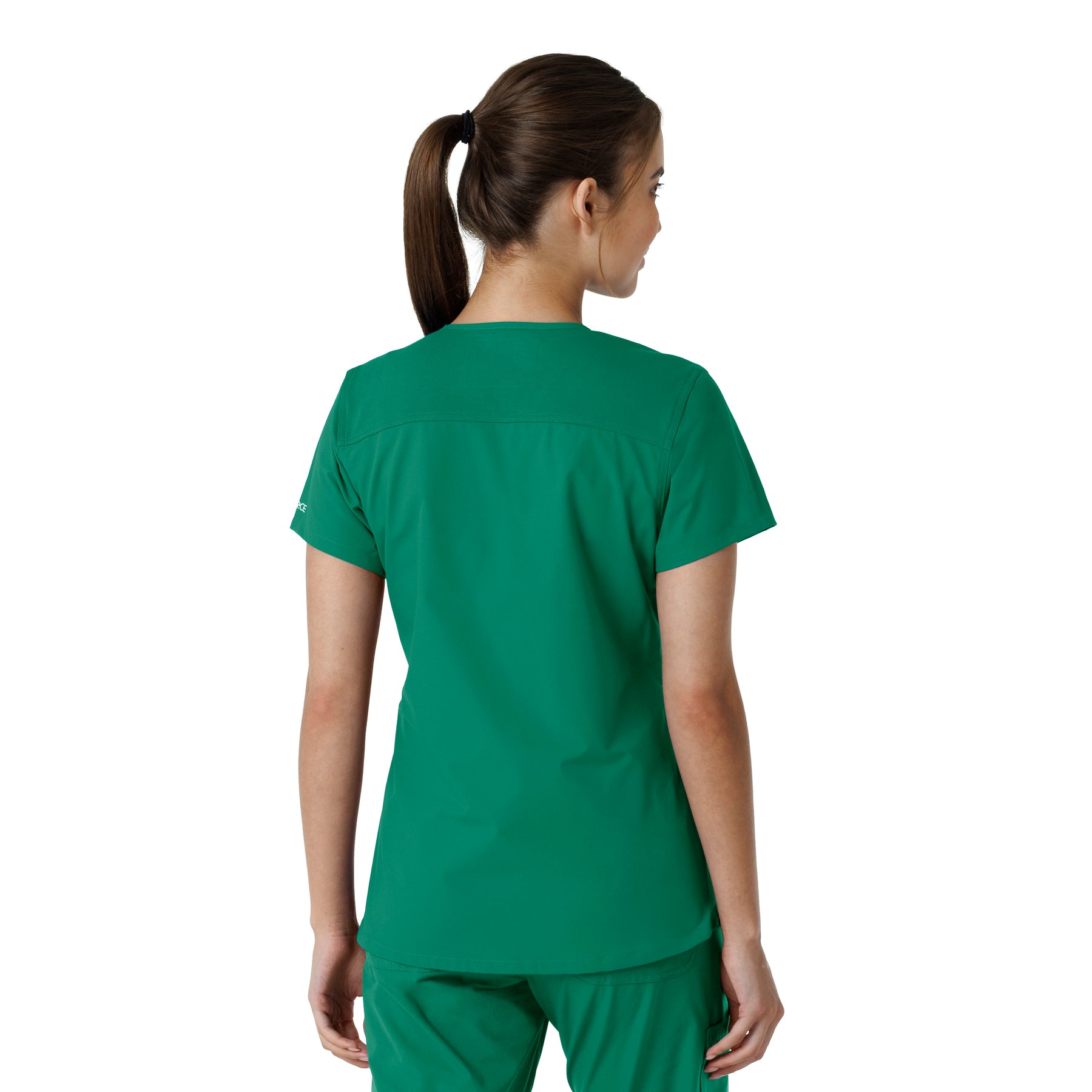 Force Essentials Women's V-Neck Knit Panel Scrub Top Hunter back view