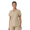 Force Essentials Women's V-Neck Knit Panel Scrub Top Khaki