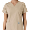 Force Essentials Women's V-Neck Knit Panel Scrub Top Khaki front detail
